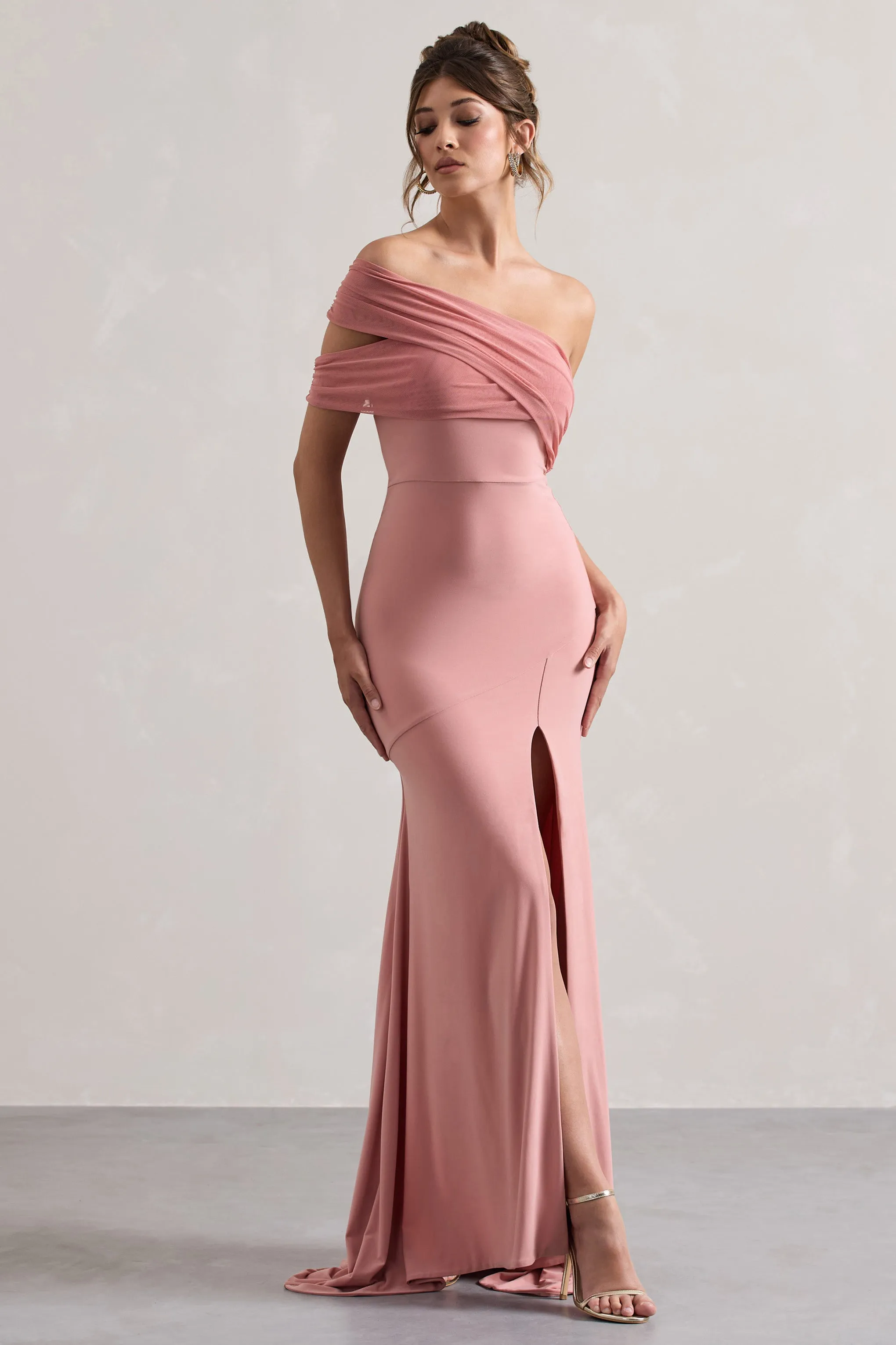 Fused | Blush Asymmetric Bardot Split Maxi Dress