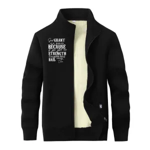 God Grant Me Peace Stand Collar Zip Fleece Sherpa Cardigan