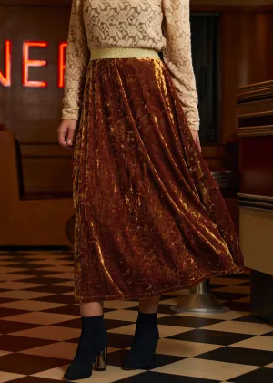 Golden Whispers Velvet Maxi Skirt