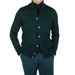 Green Merino Wool Button Cardigan