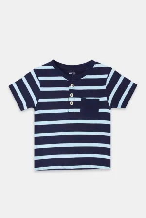 Infant Boys Navy Striped Henley T-Shirt