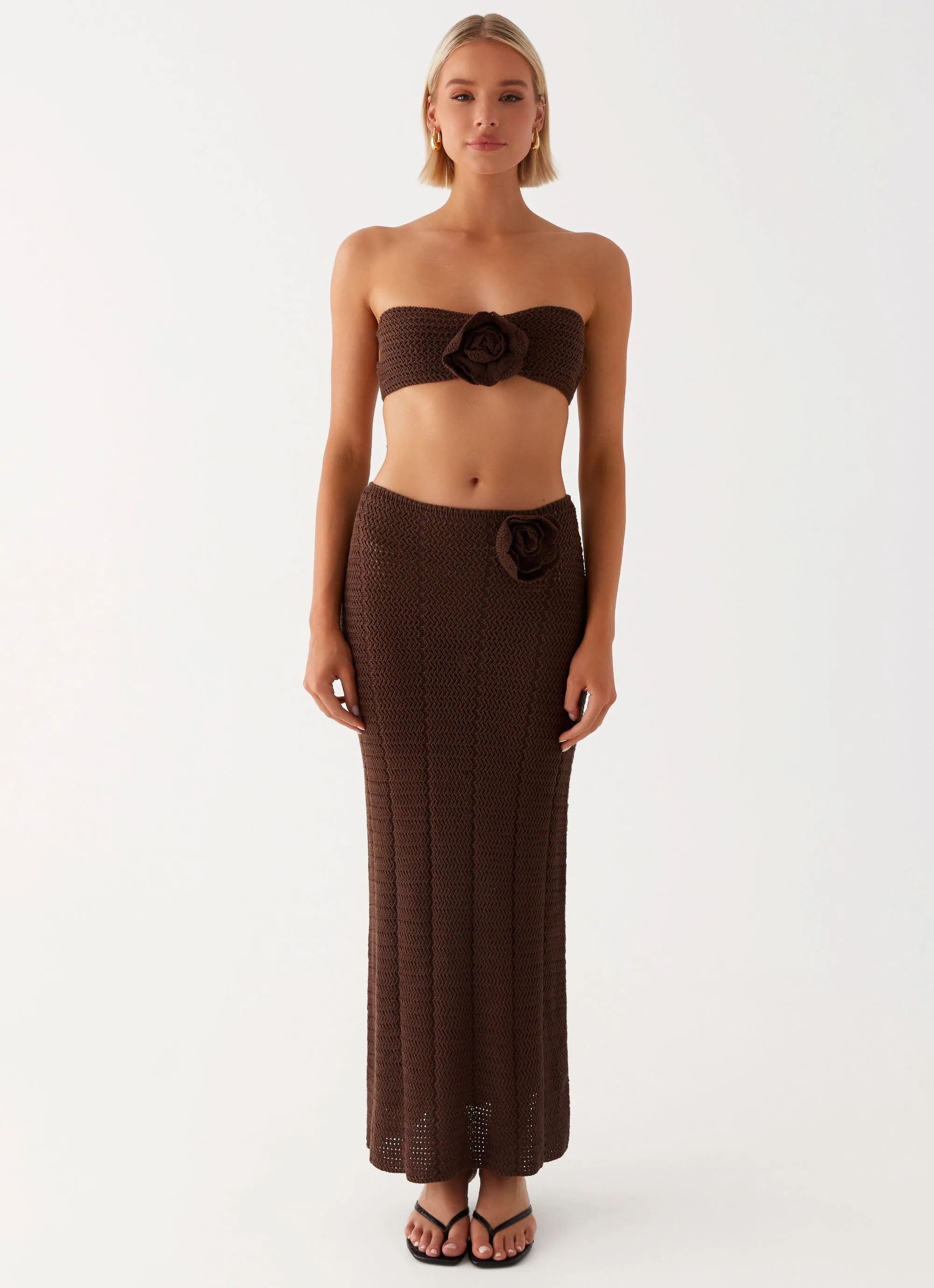 Kelcie Rose Crochet Maxi Skirt - Chocolate