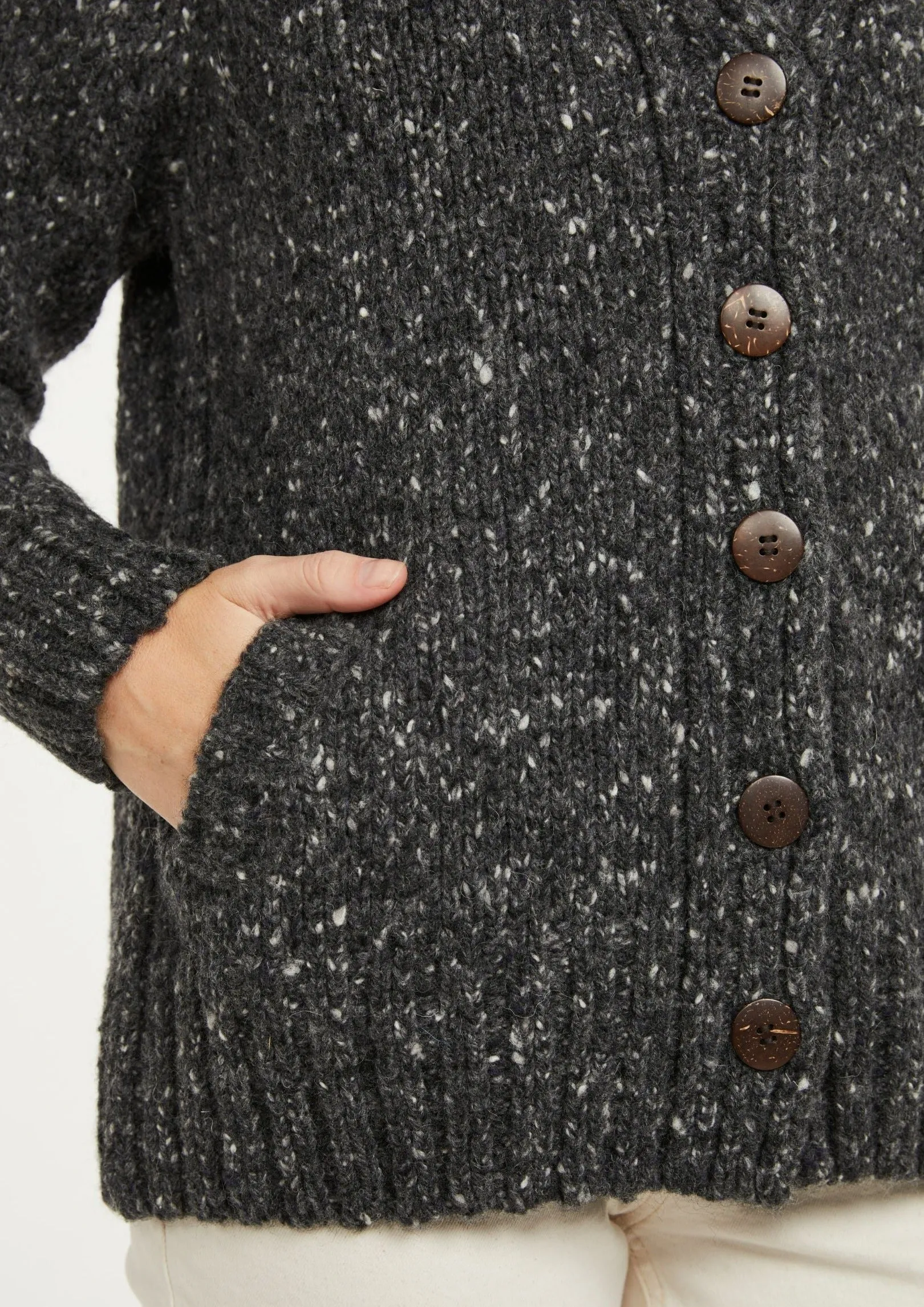 Ladies' Donegal Cardigan with Side Pockets | Charcoal