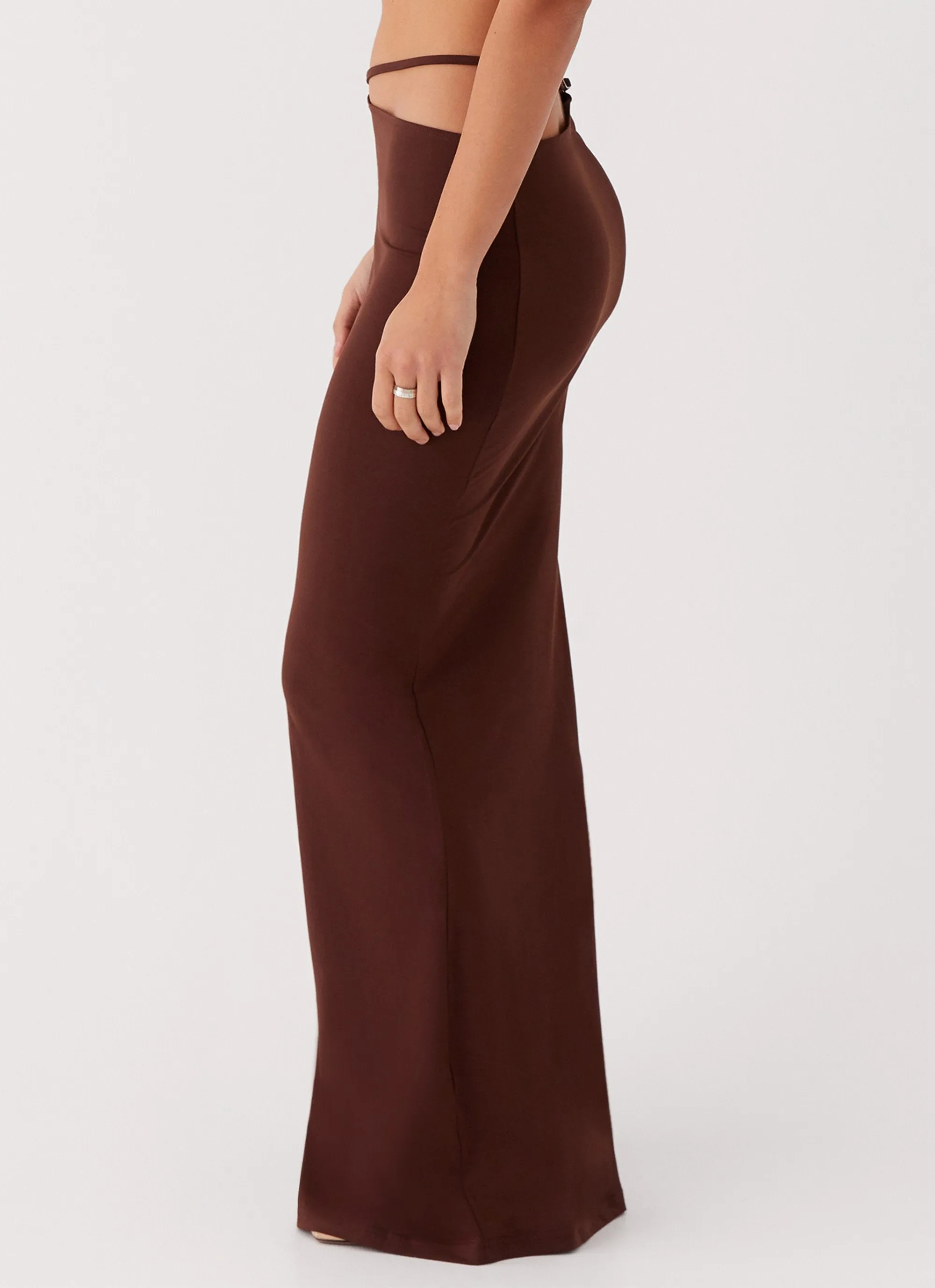 Like You Do Low Rise Maxi Skirt - Chocolate