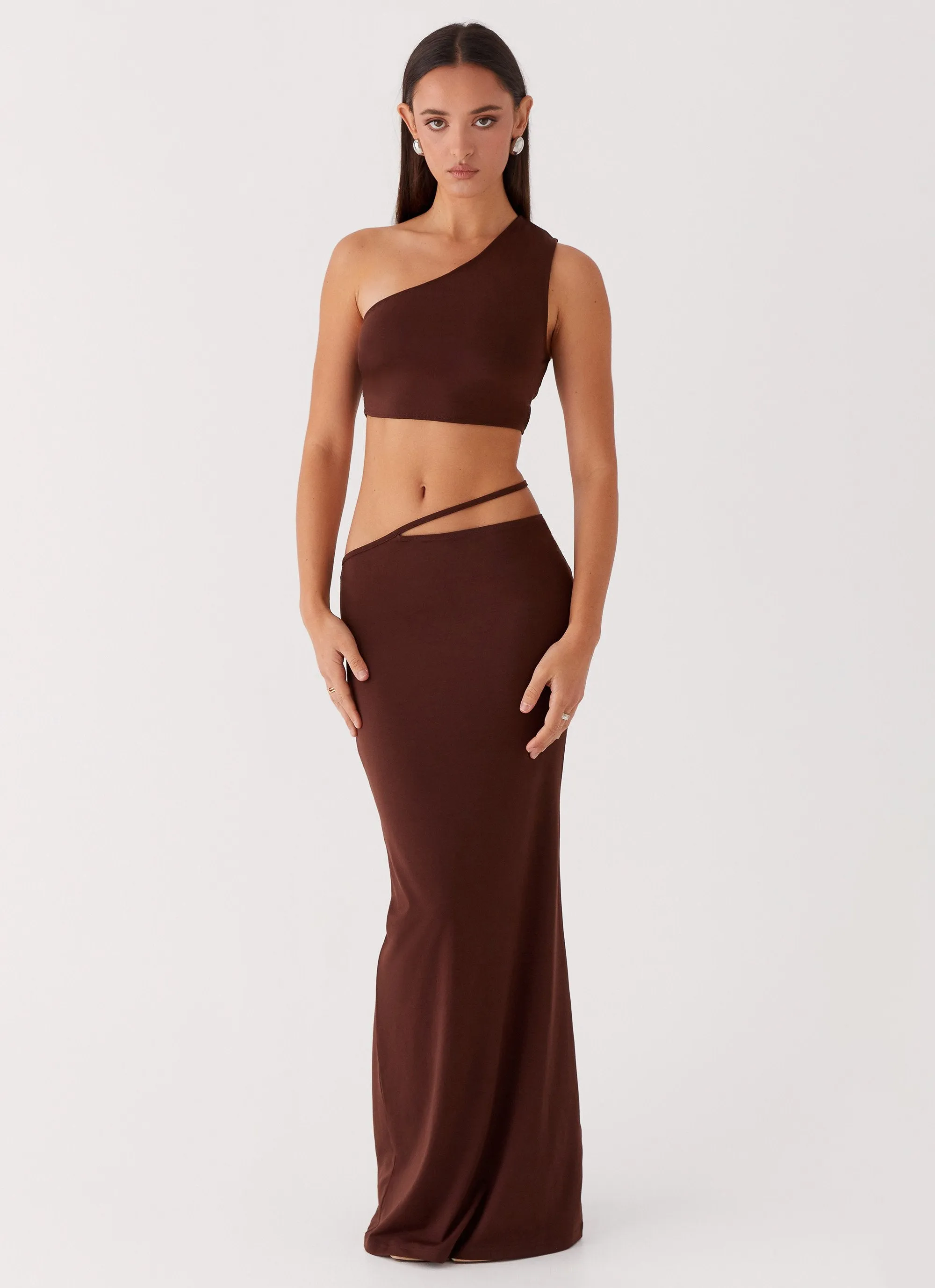 Like You Do Low Rise Maxi Skirt - Chocolate