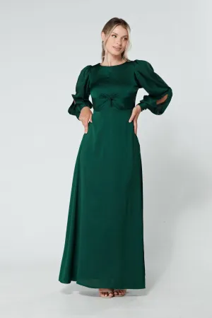 Lila Dark Green Knotted Front Soft Crepe Maxi Dress