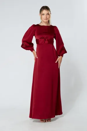 Lila Deep Red Knotted Front Soft Crepe Maxi Dress