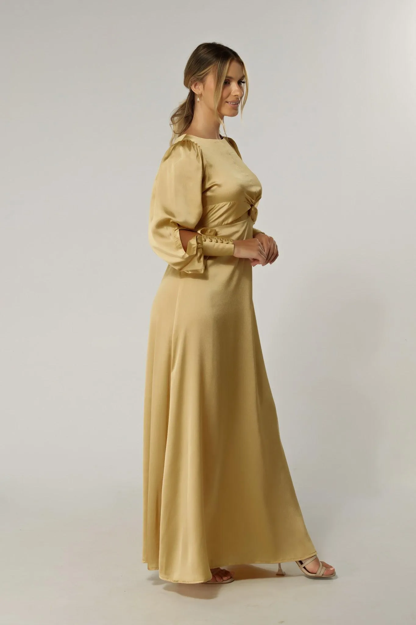 Lila Light Gold Knotted Front Soft Crepe Maxi Dress