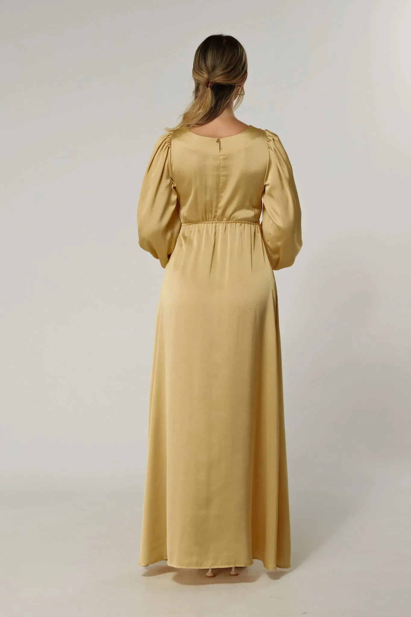 Lila Light Gold Knotted Front Soft Crepe Maxi Dress