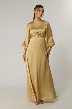 Lila Light Gold Knotted Front Soft Crepe Maxi Dress