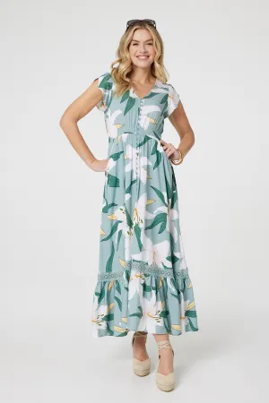 Lilly Print Lace Trim Maxi Dress