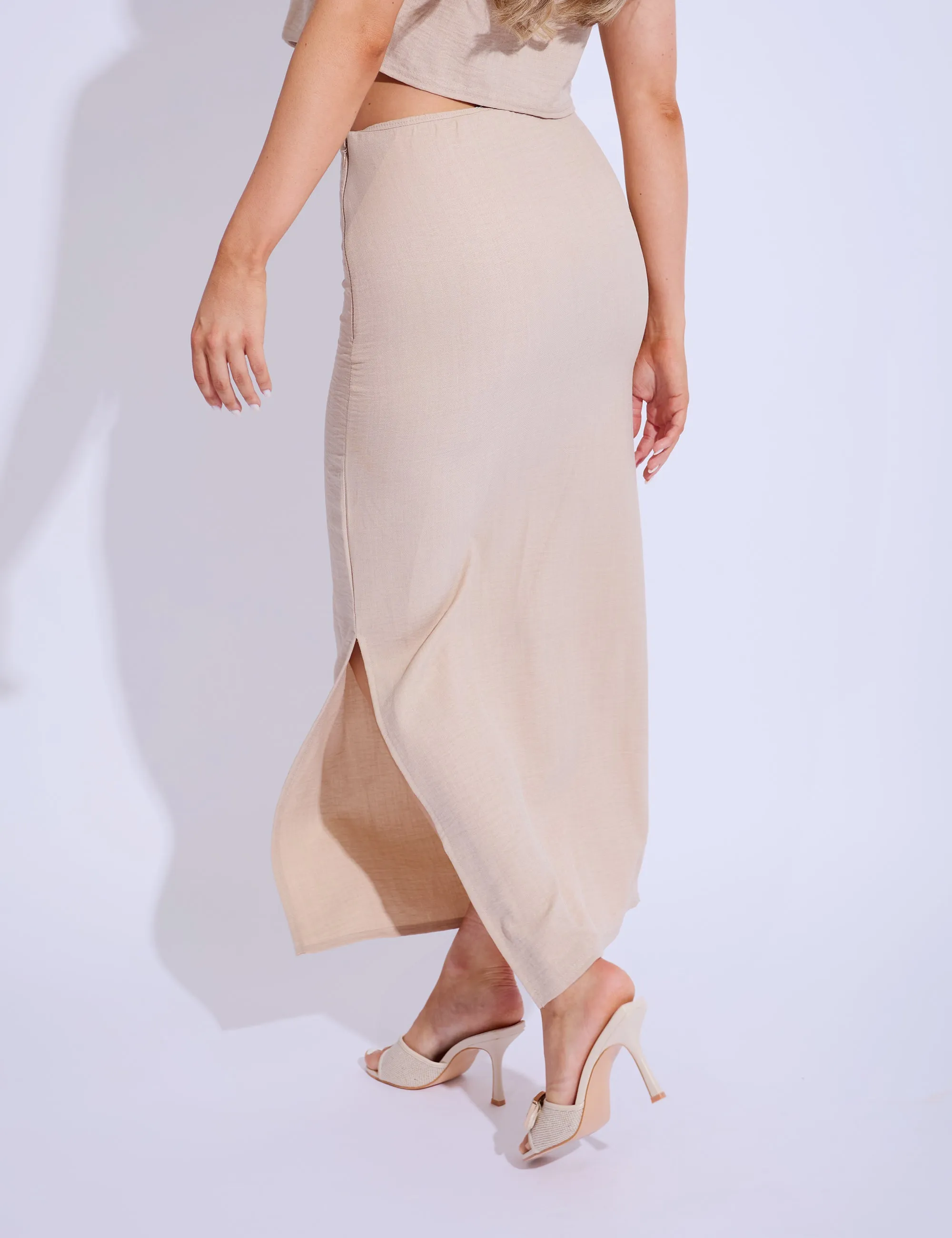 Linen Look Maxi Skirt Co-ord Beige