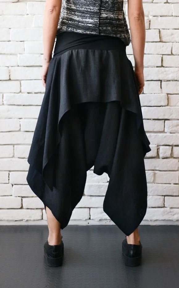 Linen Skirt Pants In Black