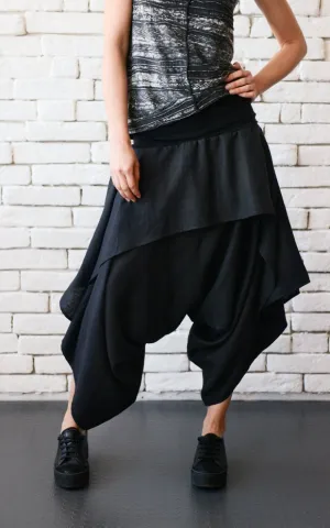 Linen Skirt Pants In Black