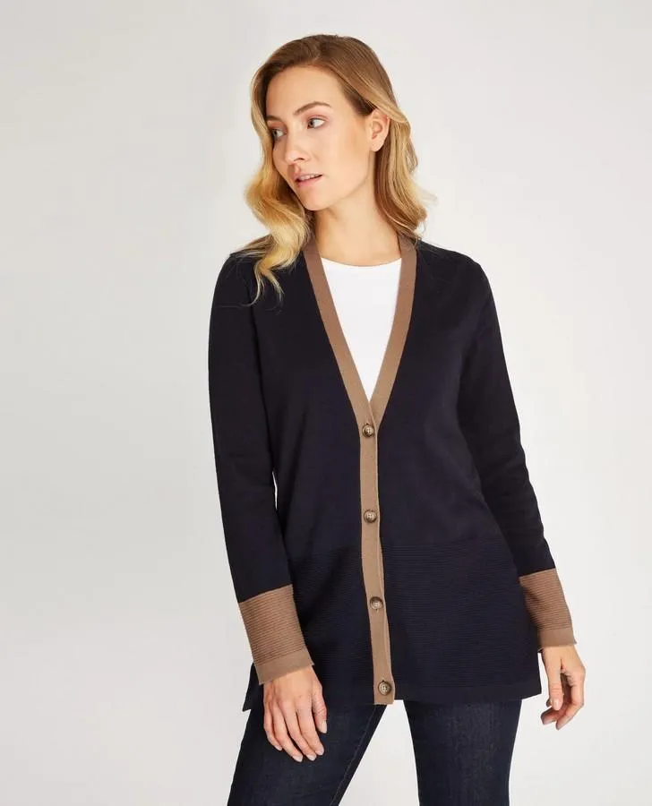 Long Sleeve Navy/Nutmeg Colour Block Cardigan