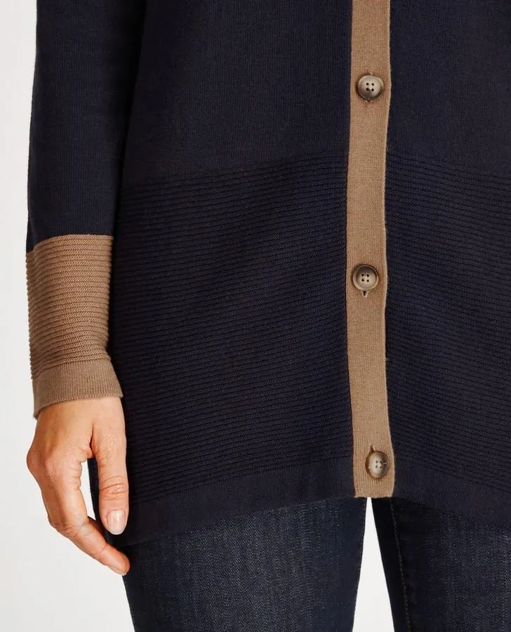 Long Sleeve Navy/Nutmeg Colour Block Cardigan