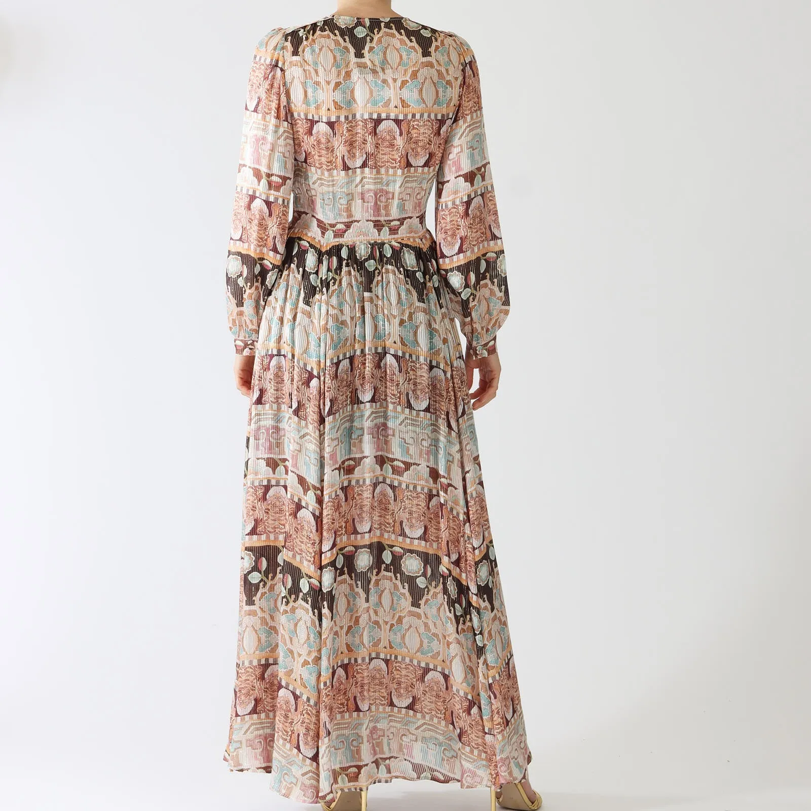 Lotus Tiger Printed Silk Lurex Maxi Dress