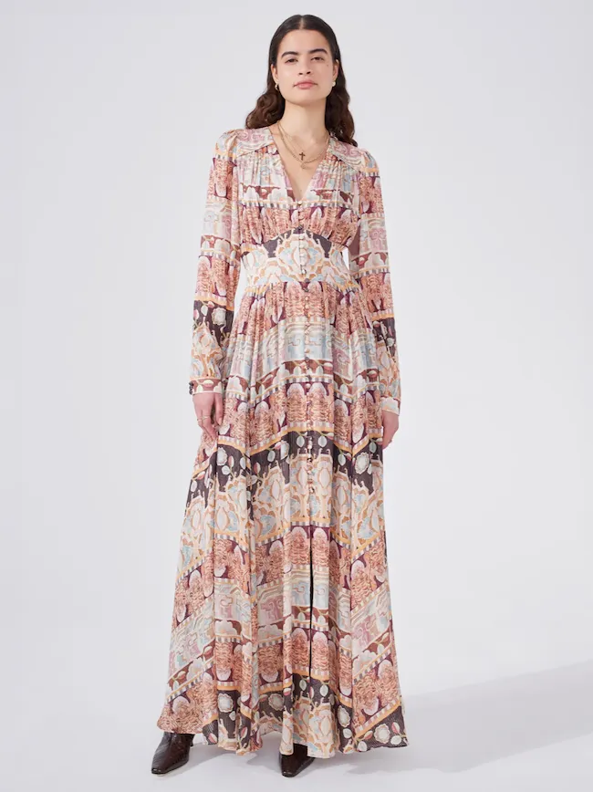 Lotus Tiger Printed Silk Lurex Maxi Dress