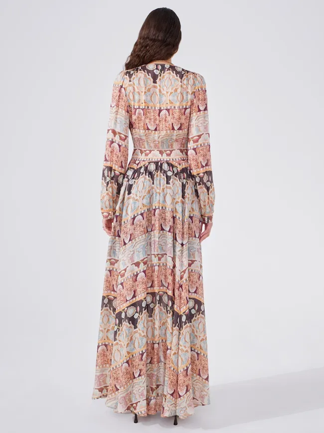 Lotus Tiger Printed Silk Lurex Maxi Dress