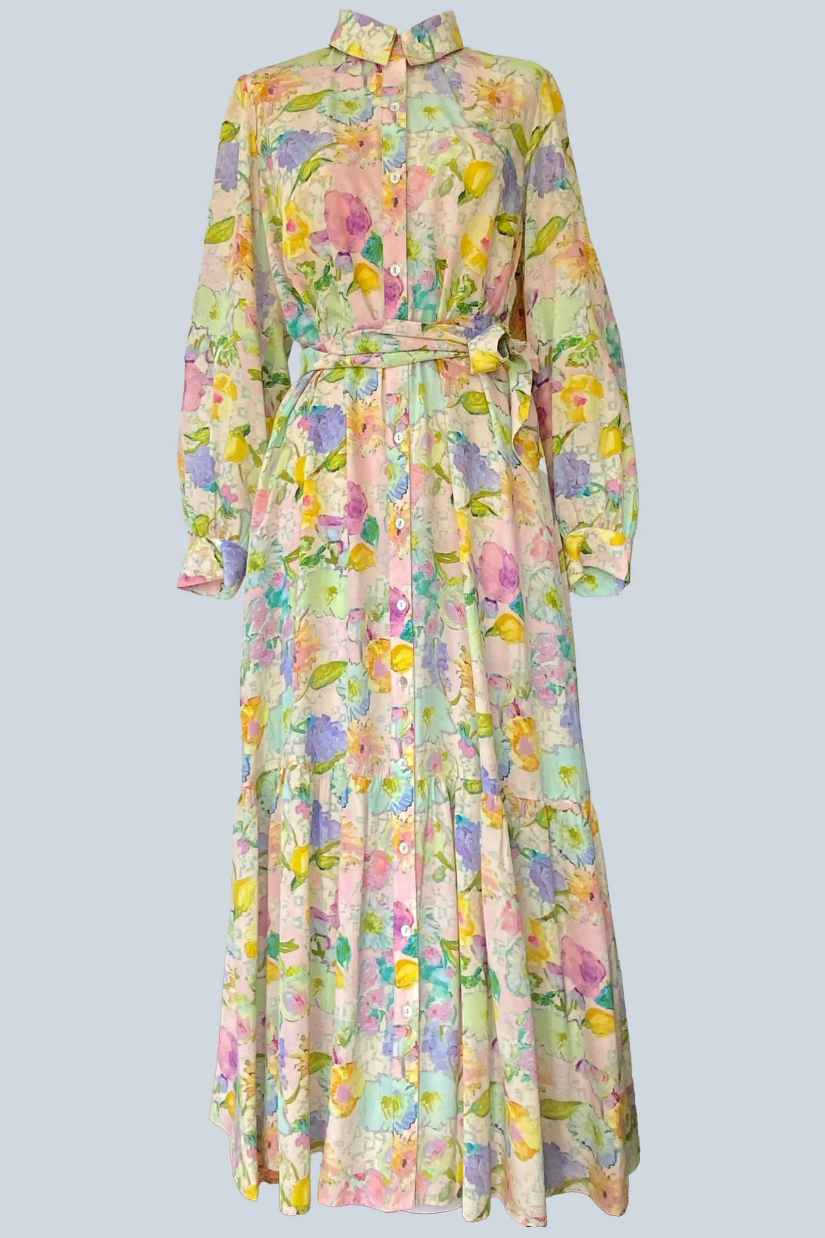 Maeve Painty Flower Silk Crepe de Chine Maxi Dress