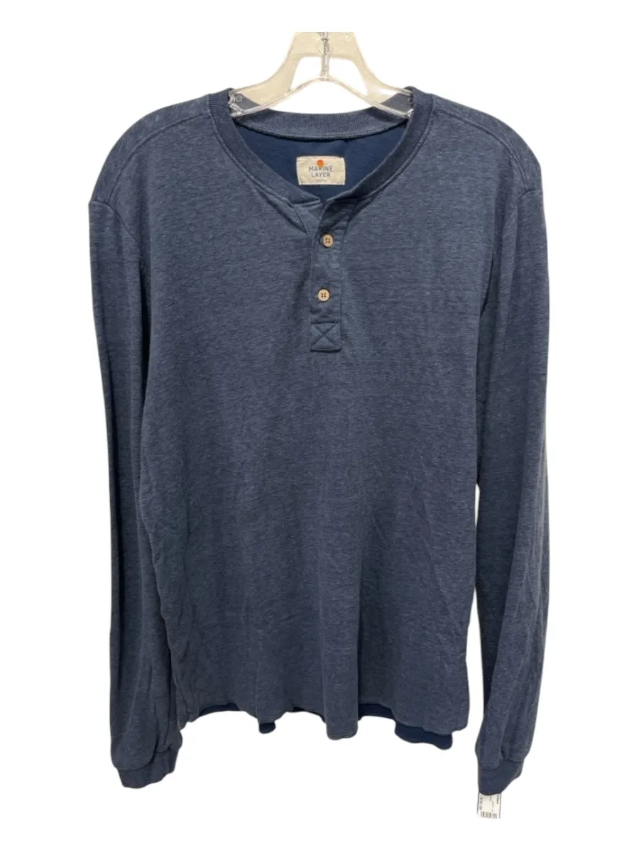 Marine Layer Size M Blue Cotton Blend Solid Henley Men's Long Sleeve Shirt