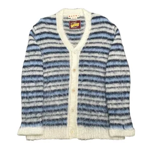 Marni Striped Mohair Cardigan Lily White Blue Pre-Owned