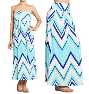 Maxi Skirt Convertible Dress Blue Chevron