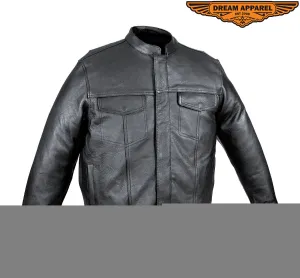 Men's Naked Cowhide Leather Motorcycle Shirt - Black