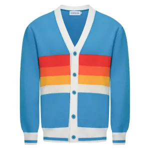 Men's Rainbow Chest Stripes Knitted Long Sleeves Sky Blue Cardigan