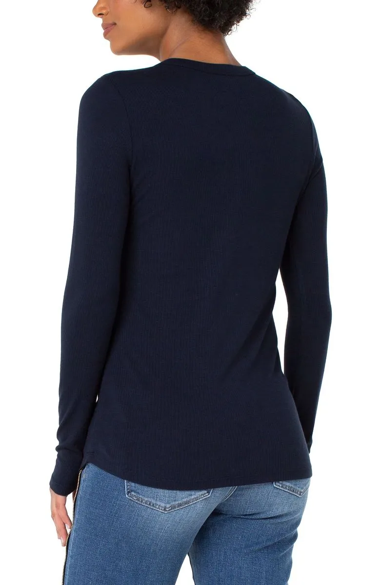 Min Rib Henley Long sleeve Shirt | Navy, Cream