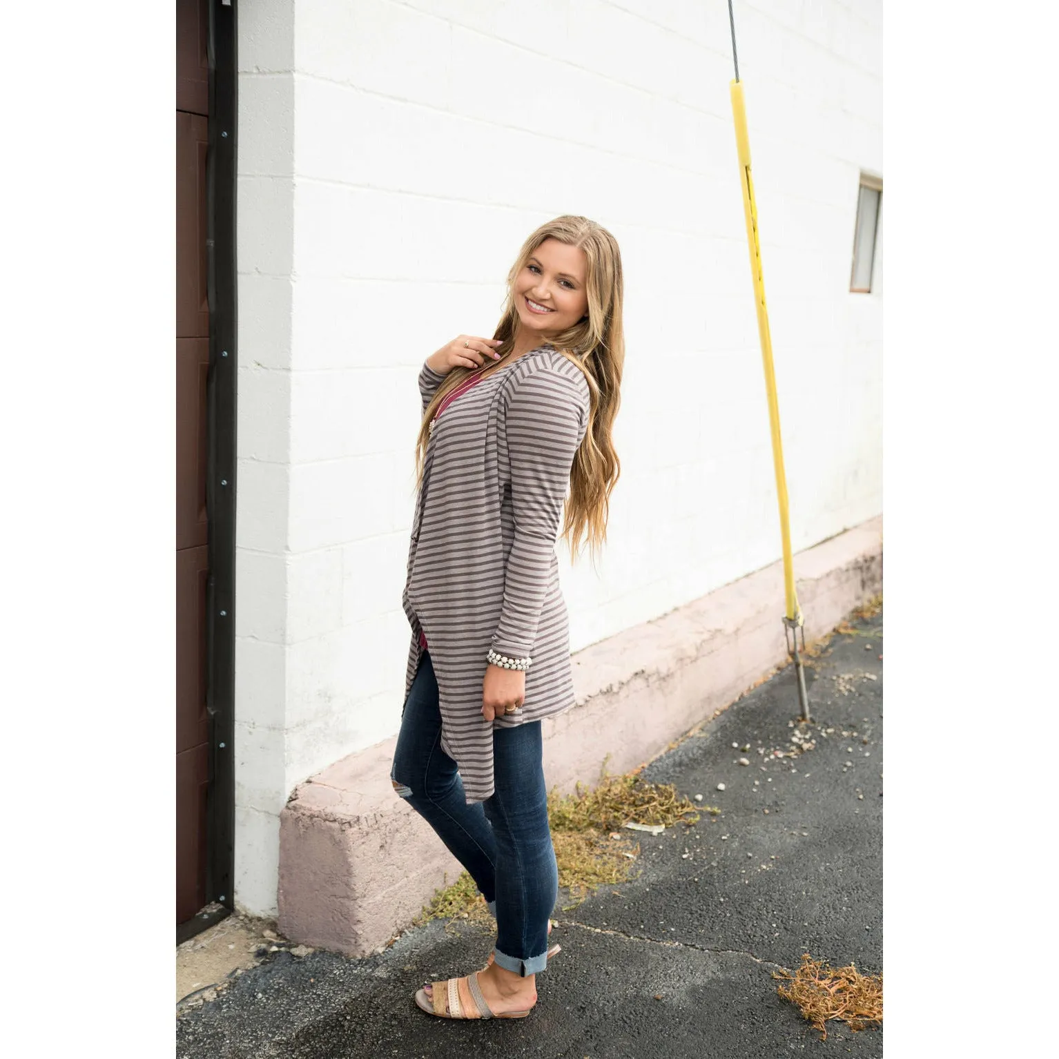 Mocha Striped Waterfall Cardigan