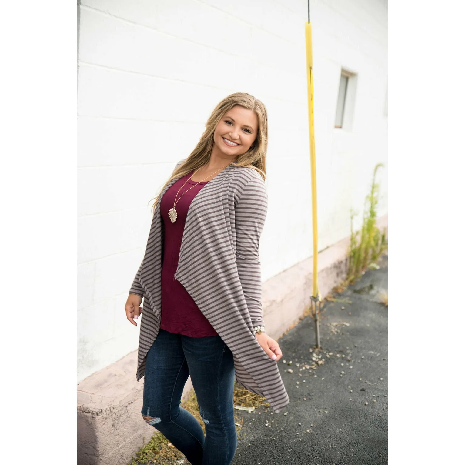 Mocha Striped Waterfall Cardigan