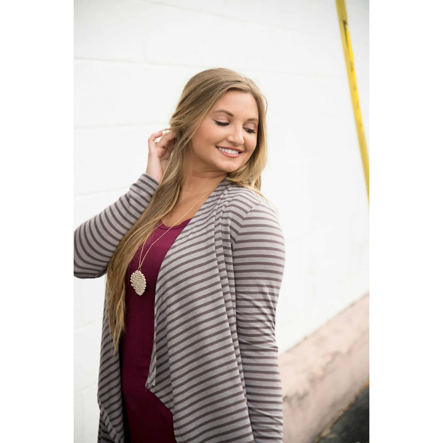 Mocha Striped Waterfall Cardigan