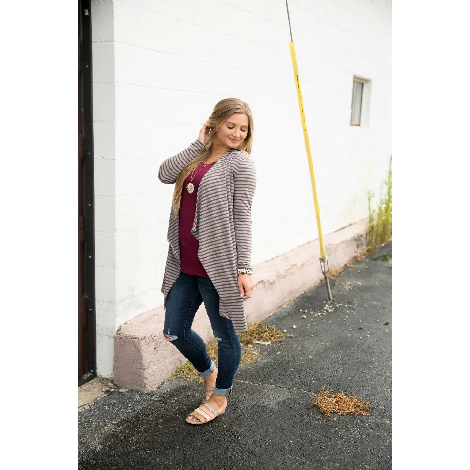 Mocha Striped Waterfall Cardigan