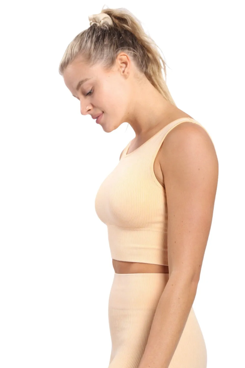 Mono B Ribbed Cut-Out Back Mineral Wash Seamless Bra Top AT2802