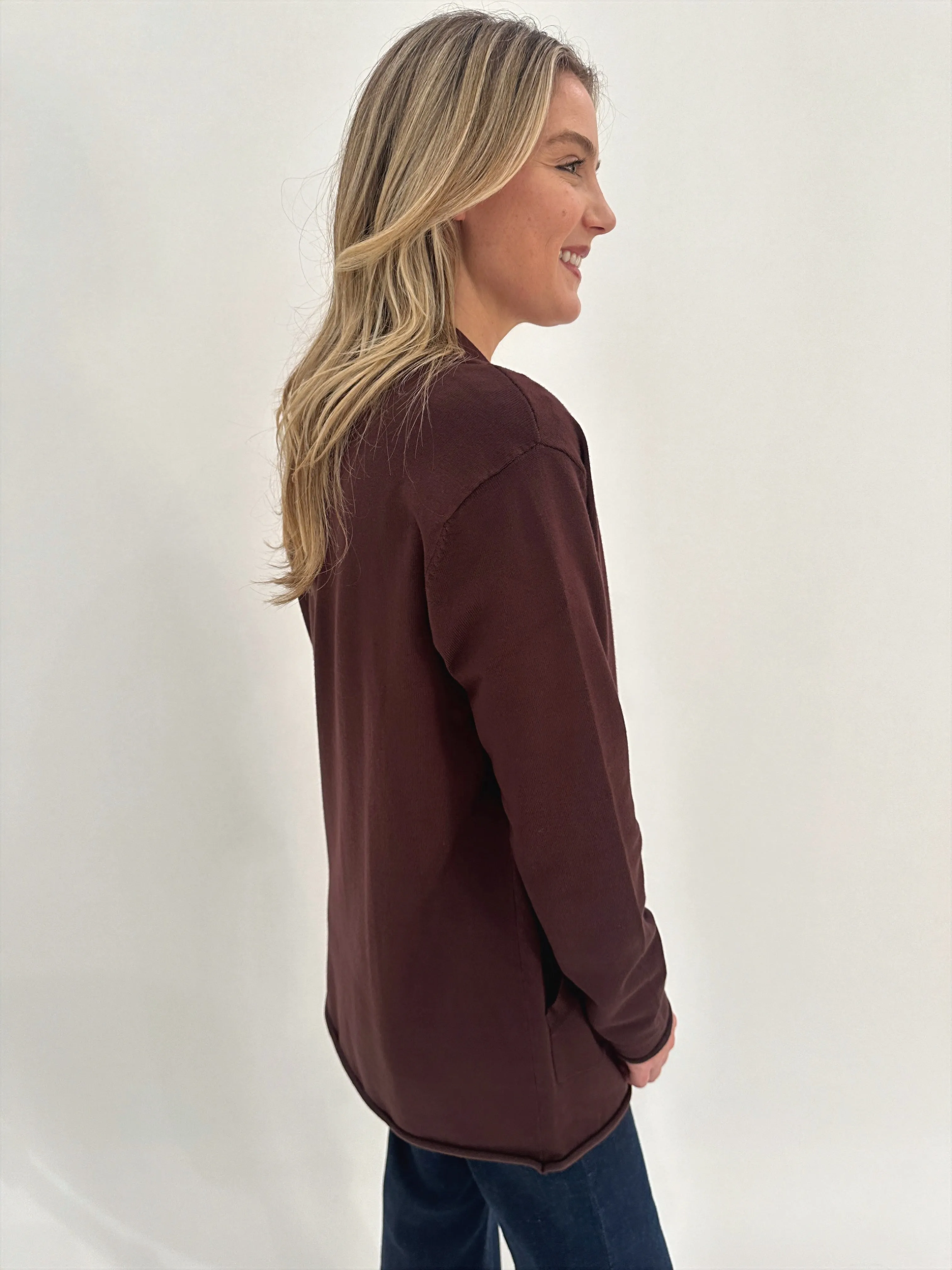 Olivia Long Open Cardigan - Espresso