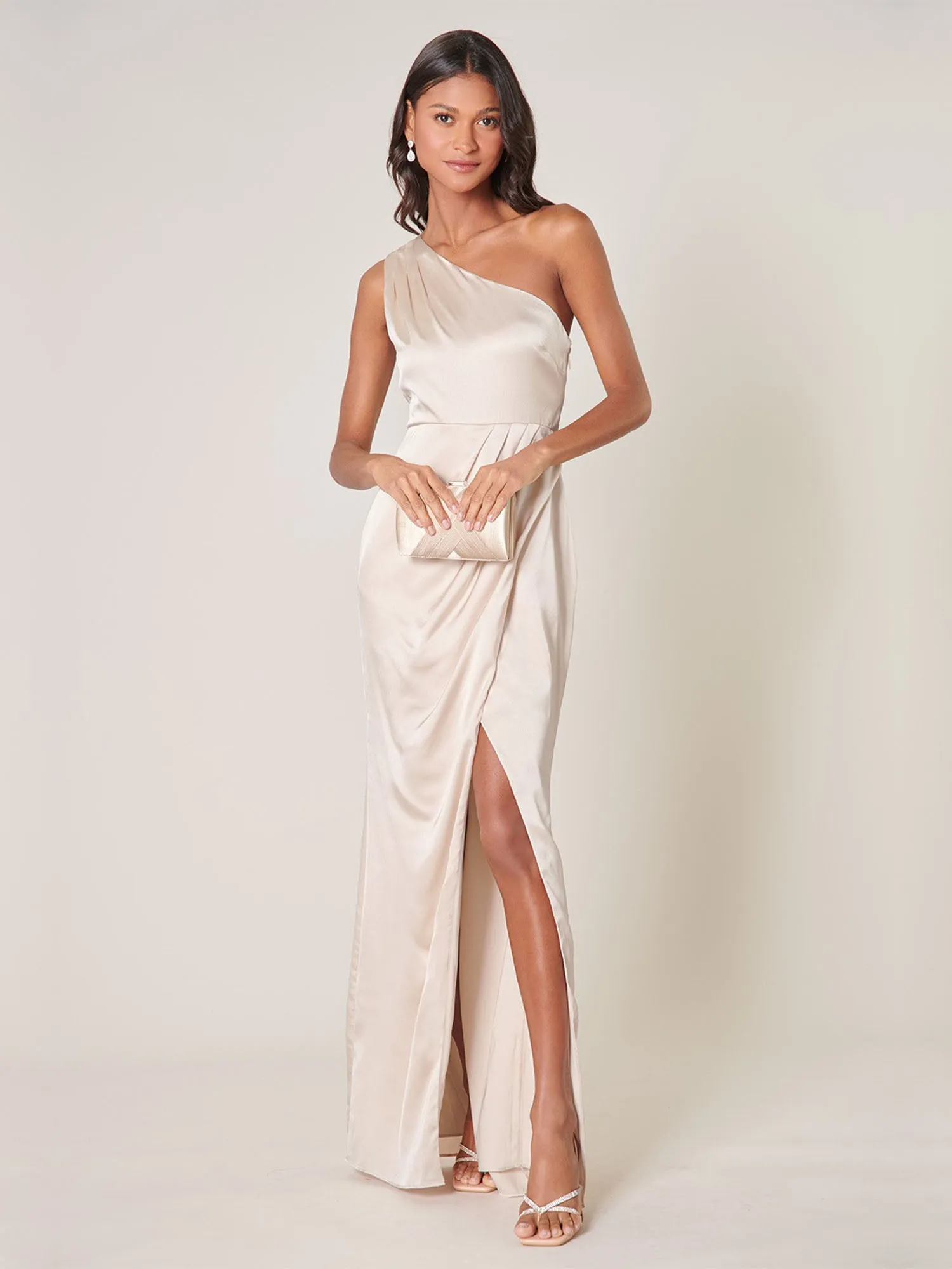 One Shoulder Pleat Detail Maxi Dress - Sugarlips