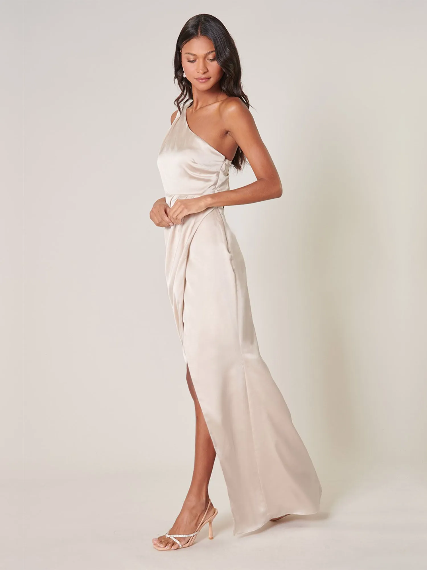 One Shoulder Pleat Detail Maxi Dress - Sugarlips