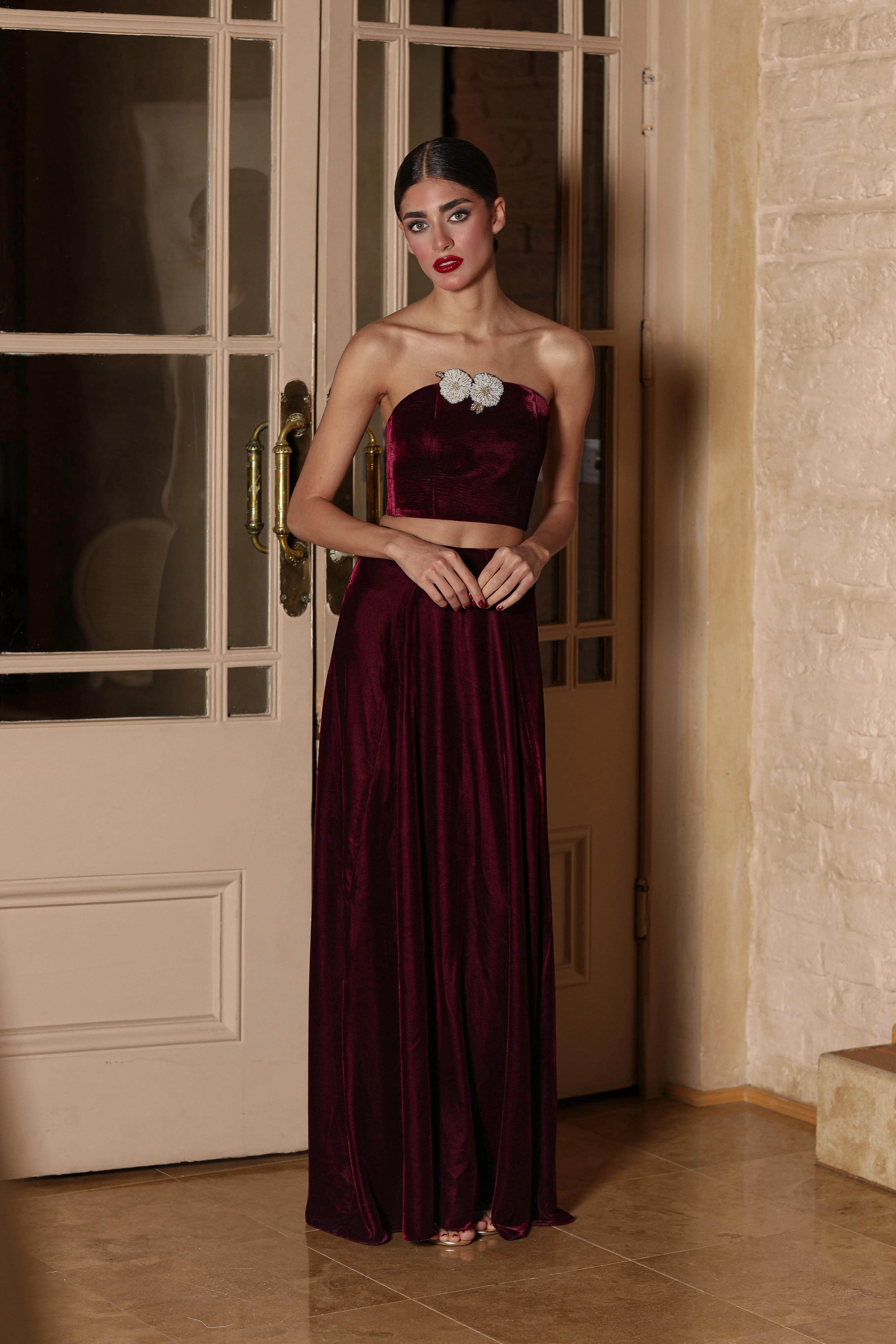 Persica Maxi Velvet Skirt - Burgundy (Limited Edition)