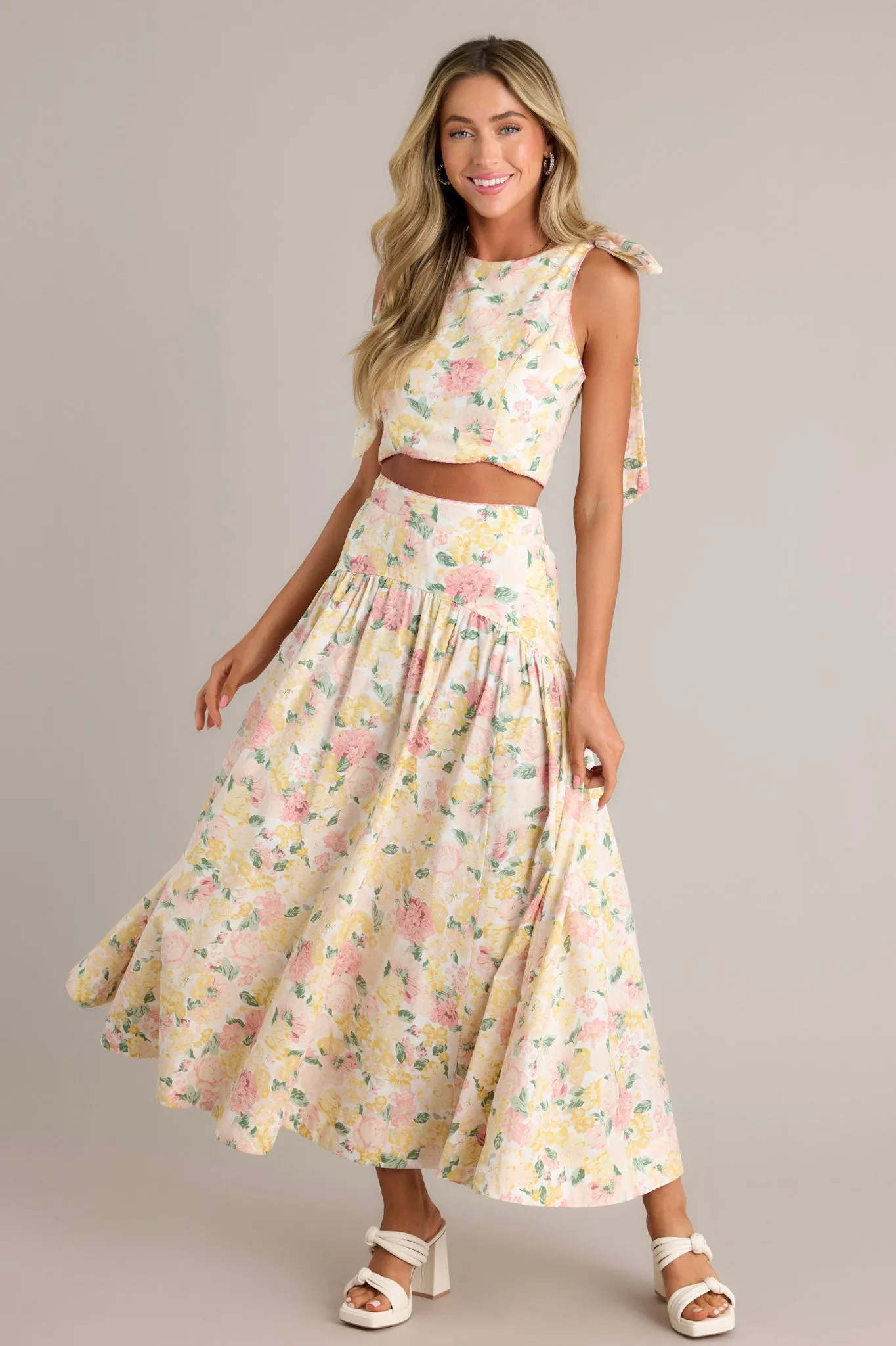 Petal Whispers Ivory Floral Maxi Skirt