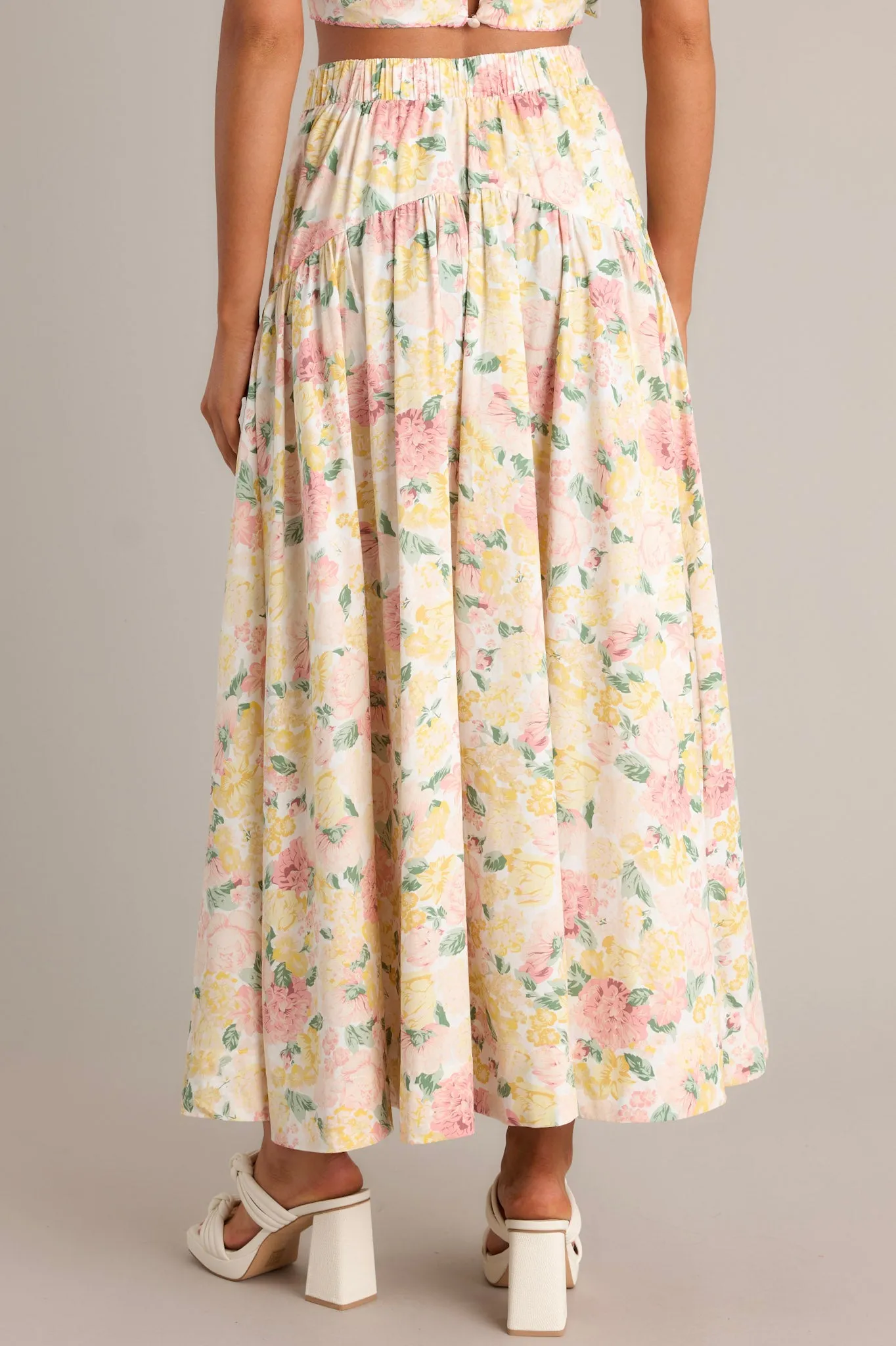 Petal Whispers Ivory Floral Maxi Skirt