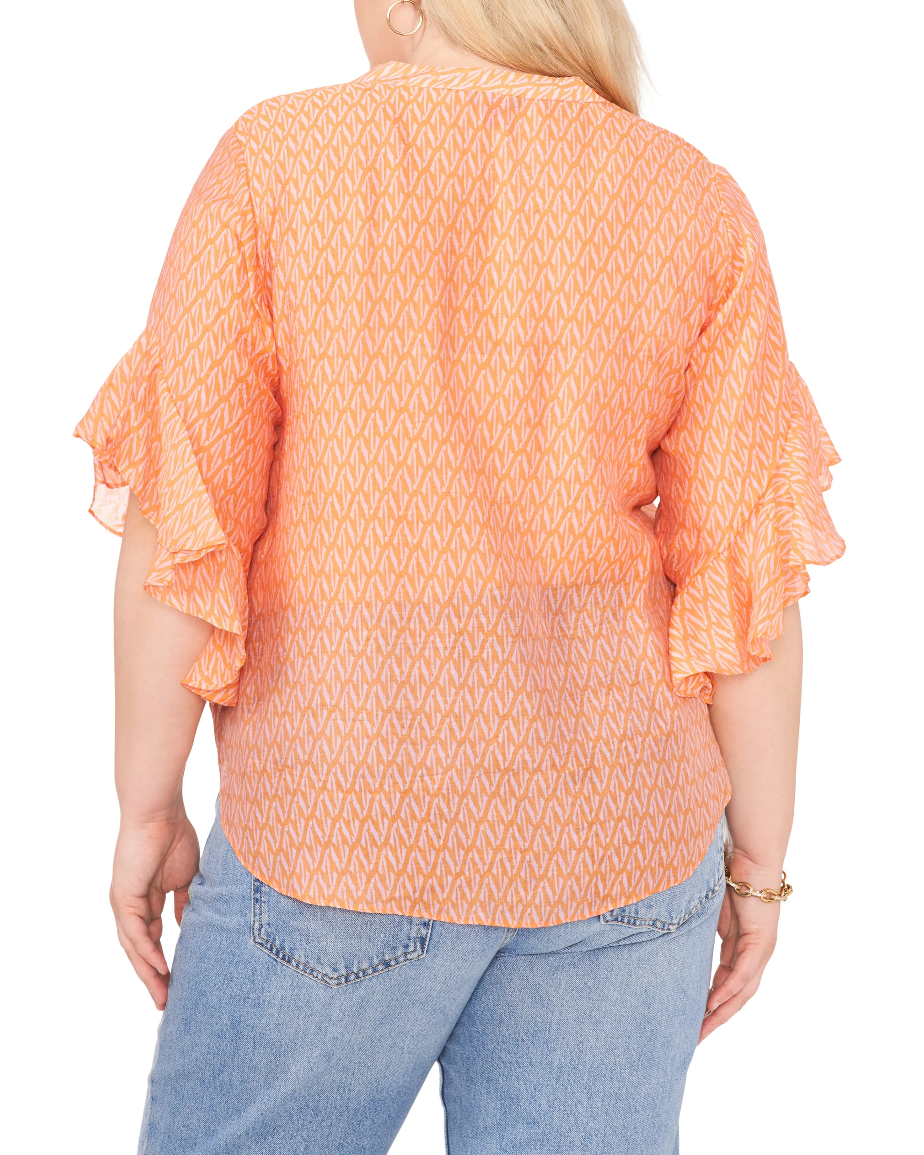 Plus-Size Pintuck Pleated Flutter Sleeve Blouse