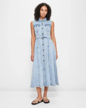 popular  Sleeveless Denim Maxi Dress - Island Blue