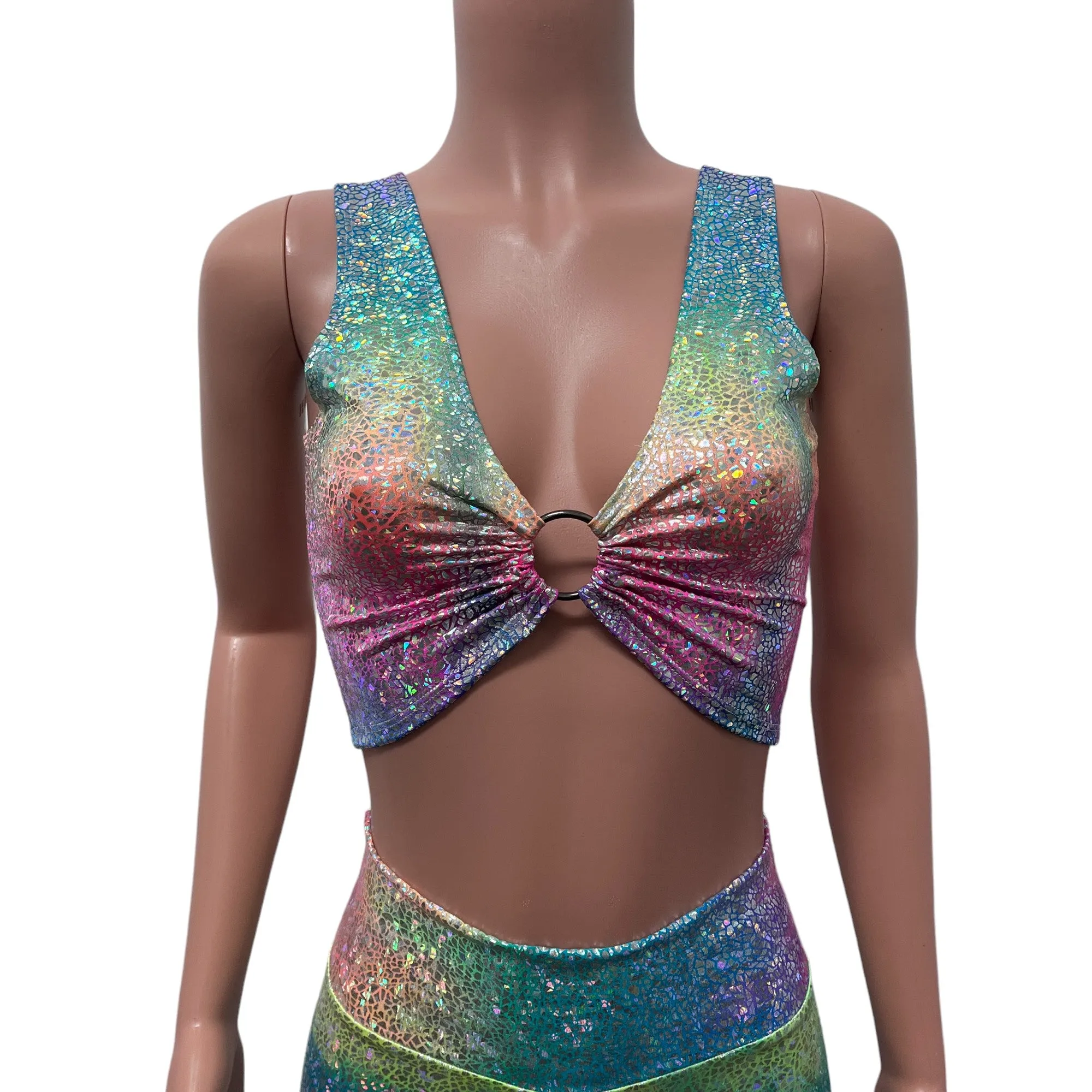 Rainbow Avatar Holographic Ring Crop Top