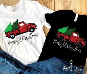 Red Truck Christmas Trees Shirt, Graphic Tee