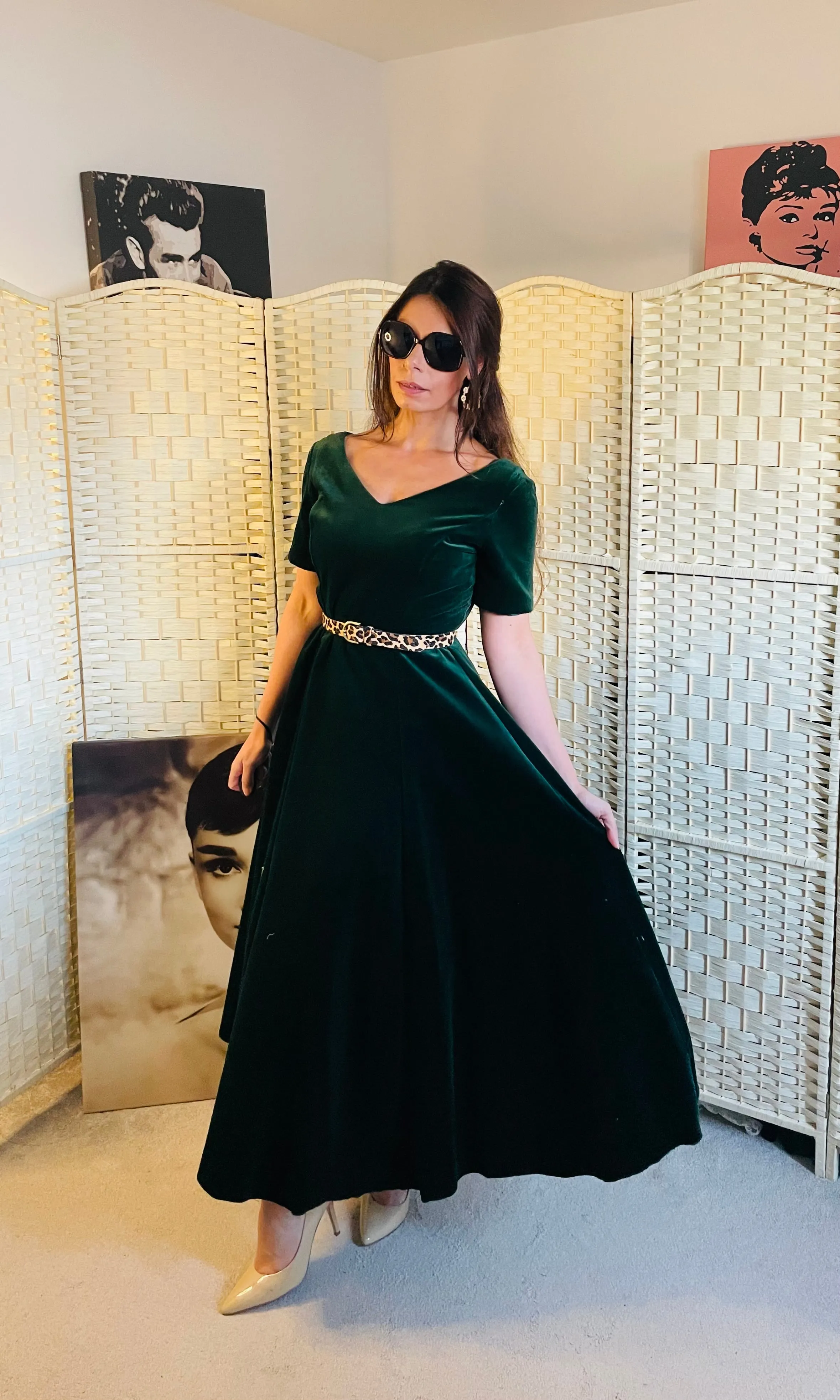 RENT Vintage Emerald Green Velvet Maxi Dress