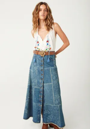 Road Trip Denim Maxi Skirt - Bandana