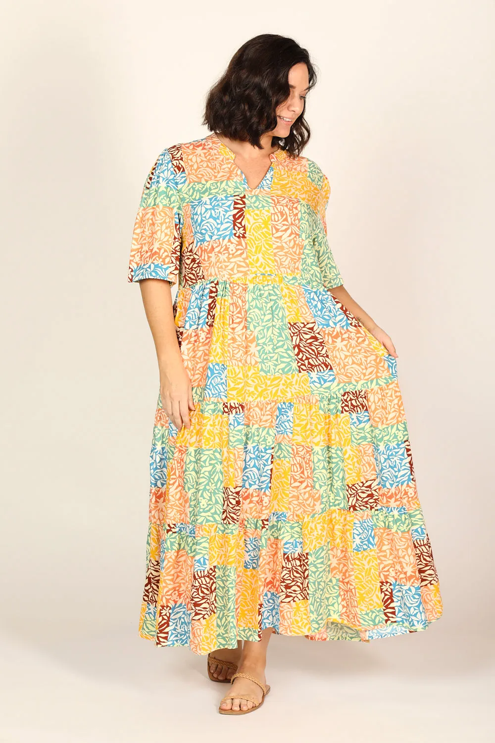 Sabre V-Neck Dress in Pretty Patchwork