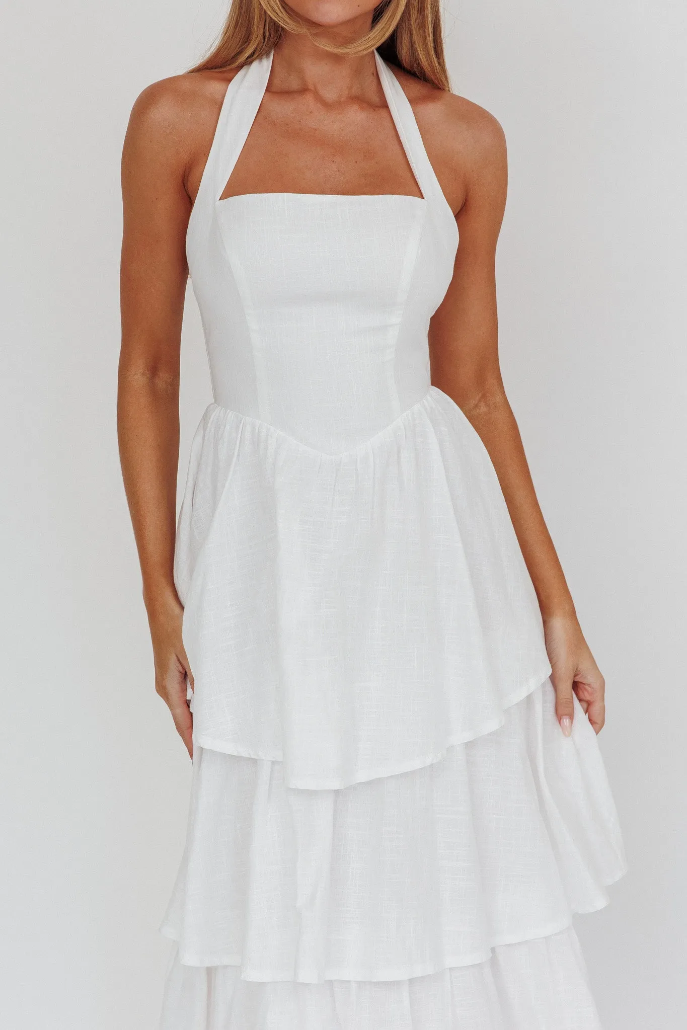 Shaya Tiered Ruffle Maxi Dress White