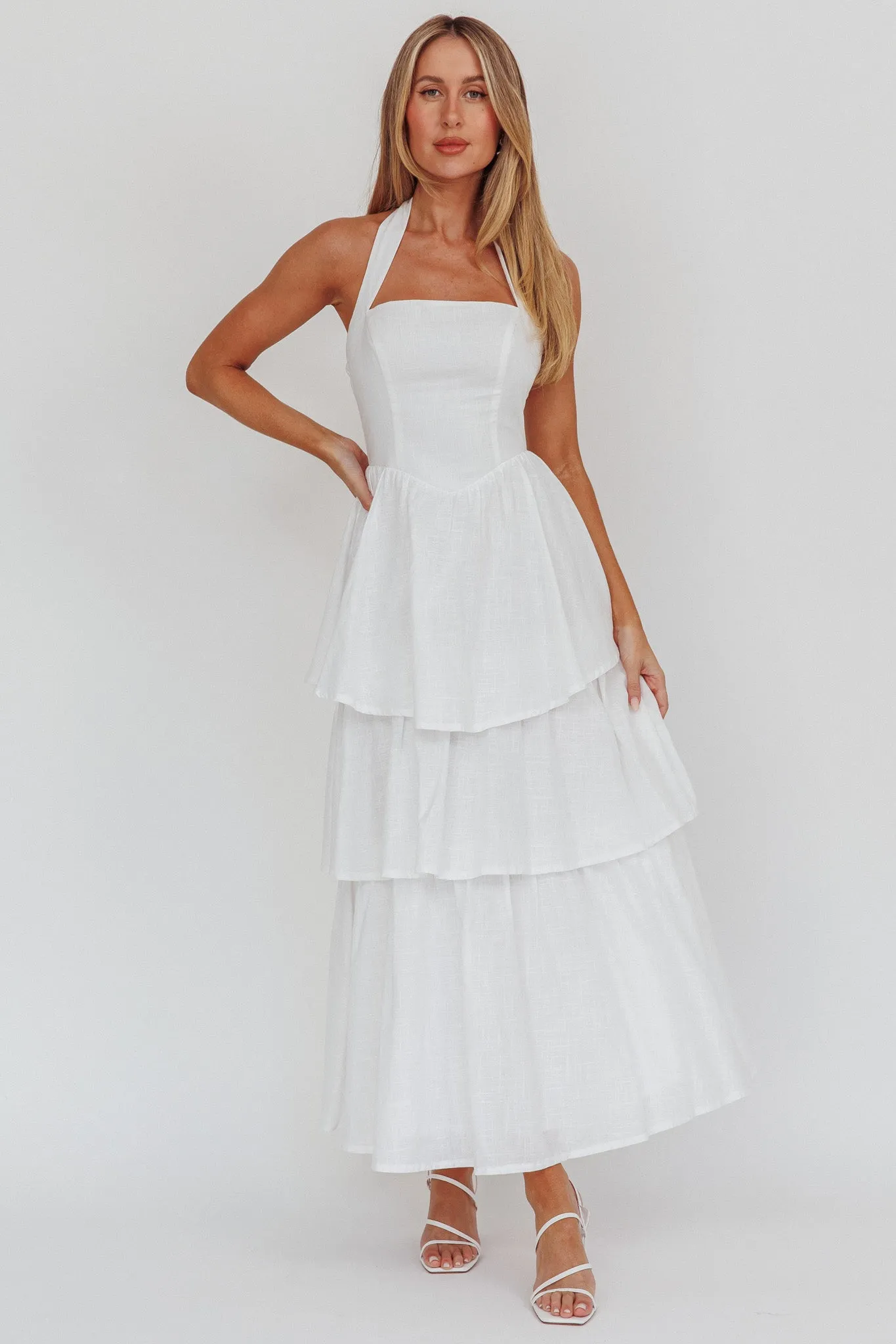 Shaya Tiered Ruffle Maxi Dress White